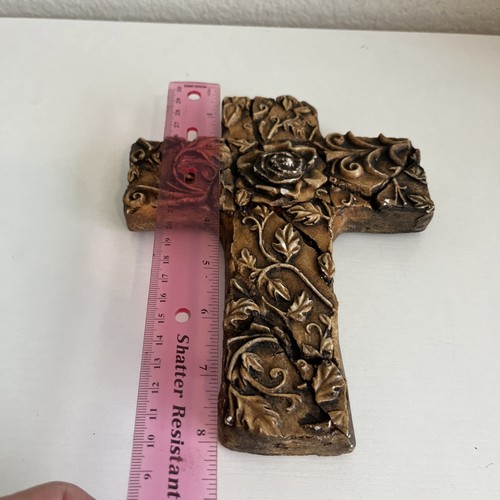 Sammlerstück Kreuz Kruzifix Wanddeko 8” X 6” Rosenranke Distressed Keramik - Bild 9 von 10