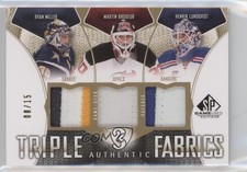 2009 SP Game Used Edition Gold /15 Ryan Miller Martin Brodeur Triple Patch HOF