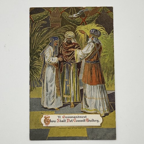 Vintage 1908 Postkarte Katholische Zehn Gebote VI Du sollst keinen Ehebruch begehen - Bild 1 von 3