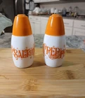 Vtg Gemco Milk Glass Salt And Pepper Shakers.  Orange Butterflies 70's, Retro
