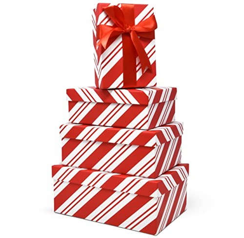 4 Christmas Gift Boxes Candy Cane Design Christmas Nesting Stacked Rectangle - Picture 7 of 7