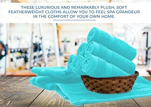 Premium Wash Cloths for Your Face, 100% Cotton Face Towel (PK 12) Aqua - Picture 5 of 6