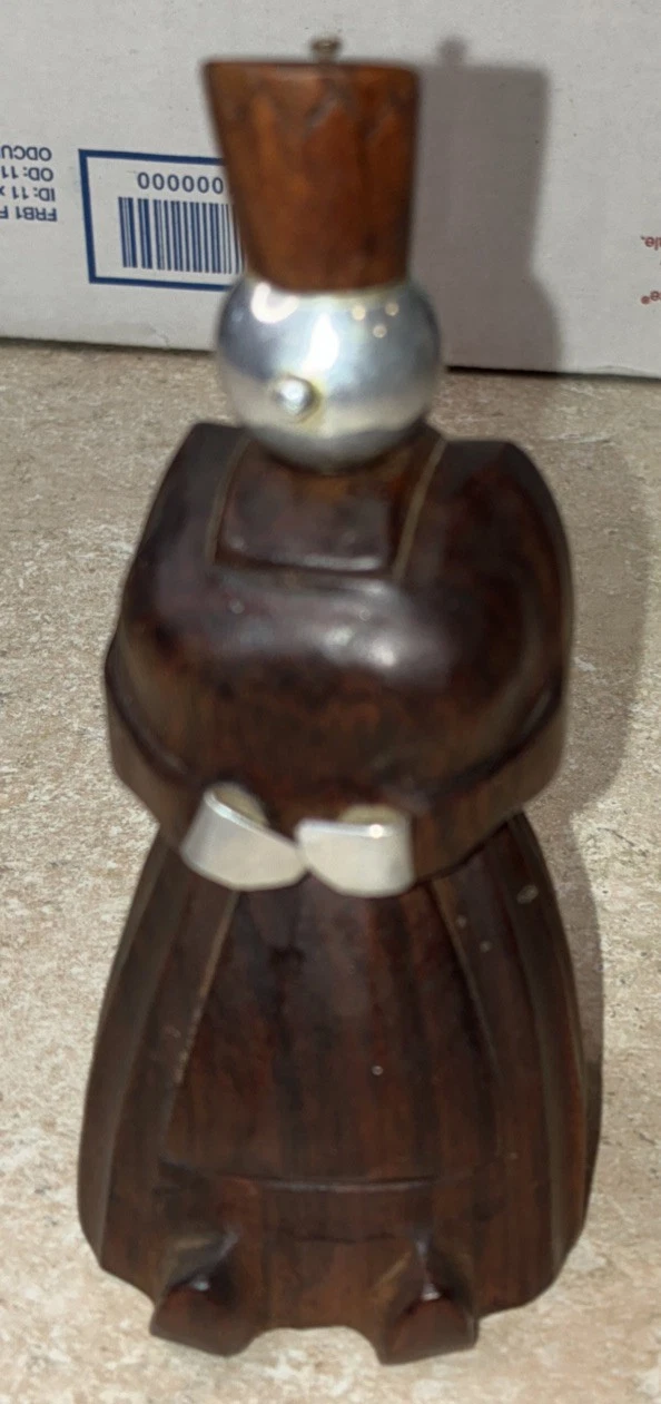 VTG! French Figural Carved Wood Metal Peugeot Freres Pepper Mill Grinder France