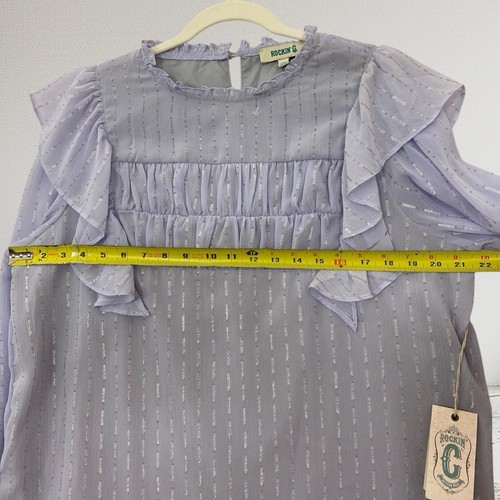 Rockin C Women’s Metallic Ruffle Top Size XL Lavender Smocked Fall Chic NWT - Picture 20 of 21