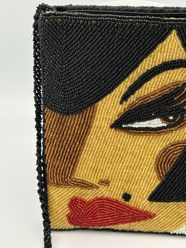 Vintage ART DECO Style Beaded Crossbody Designer Purse  ~   Chic Woman Face - Picture 9 of 16
