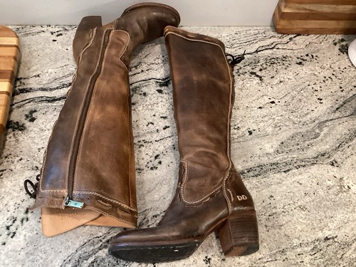 Bed Stu Fortune Back Lace Leather Knee High Heeled Boots Rustic Taupe 9.5 - Picture 5 of 20