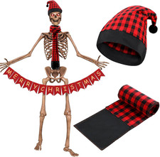 3 Pcs 12 Ft Skeleton Christmas Accessories Outfit 44 Inch Giant Santa Hat and Sc