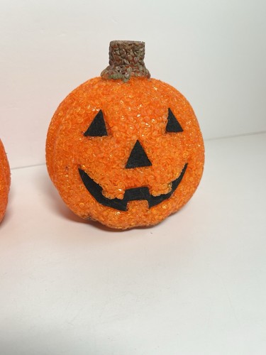 2 Halloween JOL Light Up Melted Plastic Popcorn Blow Mold Jack O Lanterns 5" - Picture 4 of 8