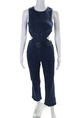 3x1 NYC Womens Denim Sleeveless Cutout Straight Leg Jumpsuit Blue Size XS