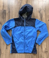 Columbia Boys Raincoat 10/12 Blue Waterproof Hooded Zip Jacket Kids Windbreaker
