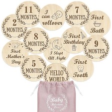 Baby Milestone Wooden Cards Double Sided Engraved Photo Prop Discs Gift Set