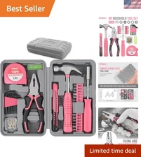 Pink DIY Tool Set 25pc Household Hand Tools Kit for Women Compact Storage