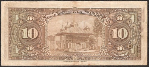 Türkei 10 Lira 1948 P:148a ss Zentralbank der Türkei - Bild 2 von 2