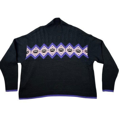 Juicy Couture Strick Pullover 1X Schwarz Lila Krone Rollkragen Plus Retro Y2K Style - Bild 2 von 9
