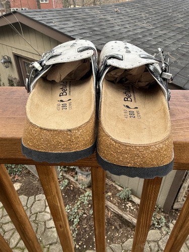 Birkenstock Betula Rocko Leder Pantoletten Gr. 43 L 12 M 10 Pewter Nieten Clogs - Bild 9 von 10