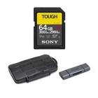 Sony TOUGH G series 64GB SDXC UHS-II Card with Memory Card Carrying Case Bundle