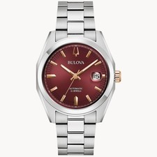 Bulova Surveyor Automatic Watch 39mm Red Dial Stainless Steel Men's Watch 98B422