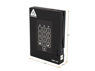 Apricorn A253PL2561000F 1TB Ext Hard Drive USB 3.0 Portable
