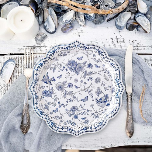 40Pcs Blue White Floral Paper Plates Chinoiserie Flowers Birds Disposable Pla... - Picture 5 of 7
