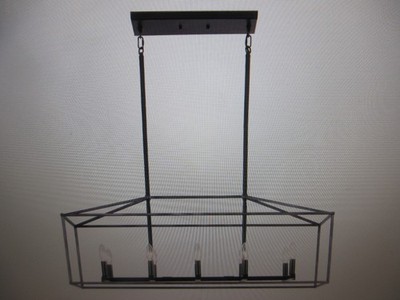 ZJVAIVE 10-Light Farmhouse Black & Wood Grain Rectangle Hanging Chandelier