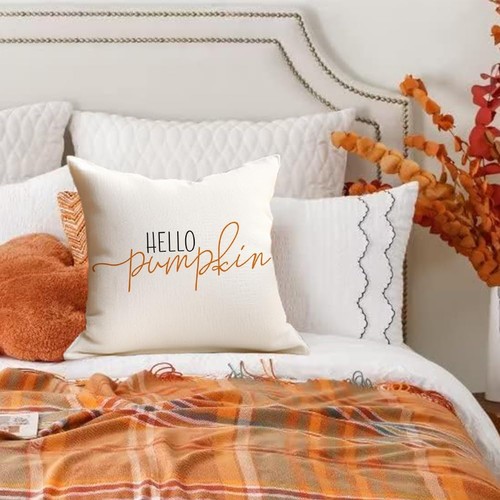 RABUSOFA Fall Pillow Covers 20x20 Hello Pumpkin 20 x 20 (Pack of 1), White - Picture 4 of 7