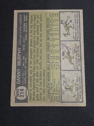 1961 Topps #214 Danny Murphy Cubs - Picture 2 of 2