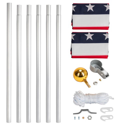 20/25FT Sectional Flag Pole, Heavy Duty Aluminum Flagpole Kit Fly 2 Flags Set US - Picture 4 of 14