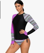 NWOT Women's UV Protection Long Sleeve Rash Guard Wetsuit Swimsuit Set Size 2XL