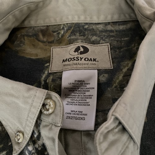 Mossy Oak Men's Camo Accent Shirt Sz 2 XL Button Front Long Sleeve - Picture 2 of 6