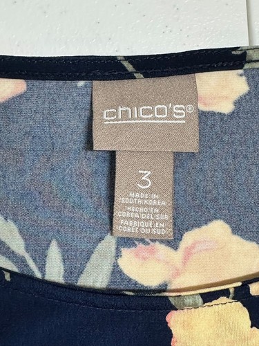 Chicos Top Womens 3 US XL Navy Floral Tie Hem Stretch Boho Office Work Summer - Picture 6 of 11