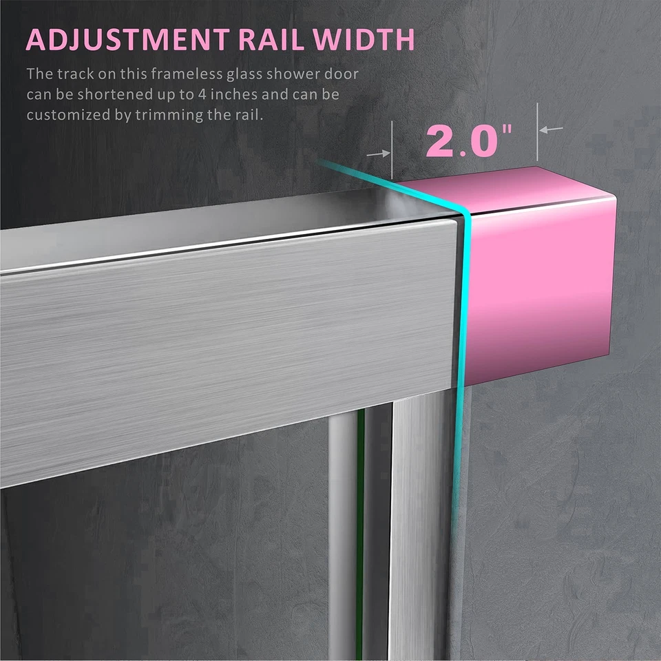 Vidrio de ducha transparente de níquel cepillado de 44-48"" de ancho x 72"" de alto para puerta de baño de 1/4"" Foto 3 de 4