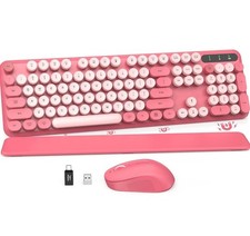 Wireless Keyboard and Mouse Combo - Round Keycaps, Full-Size Retro Typewriter...