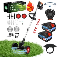 String Trimmer Cordless Weed Eater Electric Lawn Mower 21V 650W with 2xBatteries