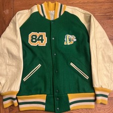 Vintage Green Letterman's Jacket Size 44 Wool Leather Oregon Ducks