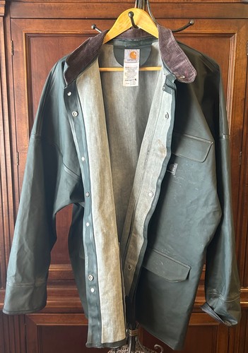 Carhartt Surrey Rain Coat Jacket Men XL PVC Dark Green Waterproof No Hood - Picture 13 of 14