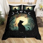 Black Cat Duvet Cover,Yellow Moon Starry Galaxy Sky Bedding Set for Kids Teen...