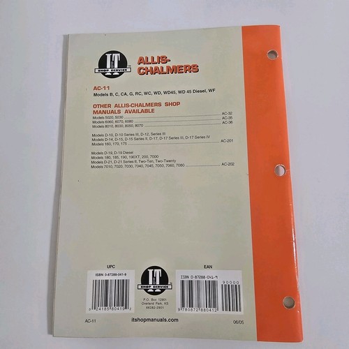 Allis-Chalmers Manual AC-11 I&T Shop Service Copyright 1991 Tapa blanda 3 anillos - Imagen 7 de 19