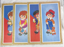 Raggedy Ann and Raggedy Andy 2 Sets 4 Prints Stafco Litho Prints 8x16 Vintage