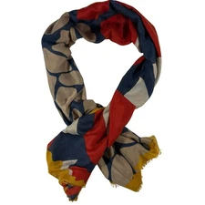 Pretty Persuasions Modern Geometric Print Scarf Yellow Red Blue 36x72 Wrap