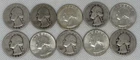 Lot of 10 90% Silver Washington Quarters Various Years