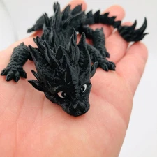 3D Printed Cute Black Baby Dragon Mystical Dark Articulating 6.5 Inch US Made