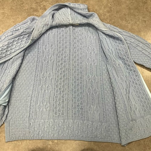 Aran Crafts Sweater Merino Wool Cable Knit Full Zip Hooded Lt Blue Women's 2XL - Picture 16 of 22