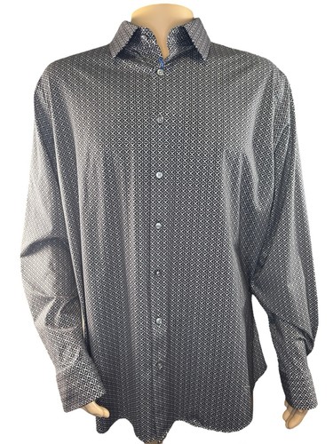 NWT Bugatchi Men's 3XL Black Long Sleeve Button Down Shirt Geometric Shapes