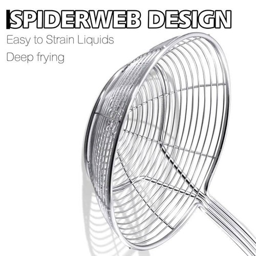 Stainless Steel Spider Strainer Skimmer - Solid Kitchen Strainer Ladle with L... - Picture 3 of 7