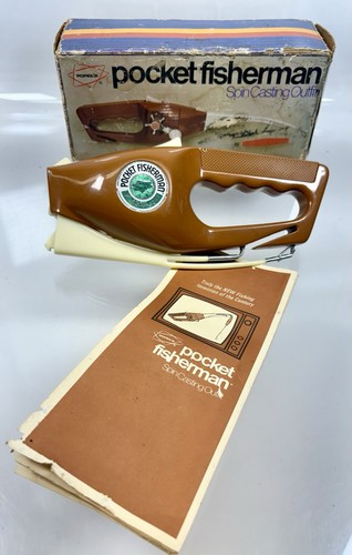 Carrete de colección Popeil’s Pocket Fisherman Spin Casting Outfit caja marrón papeleo
