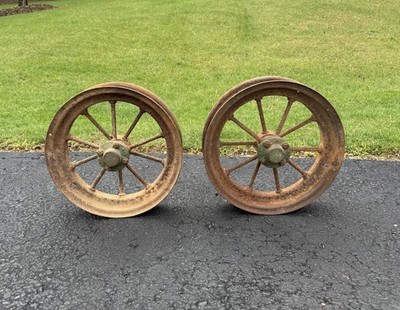 Pair Antique John Deere Spoke Wheels - F & H 5199  20-B  PA Farm Sale Find