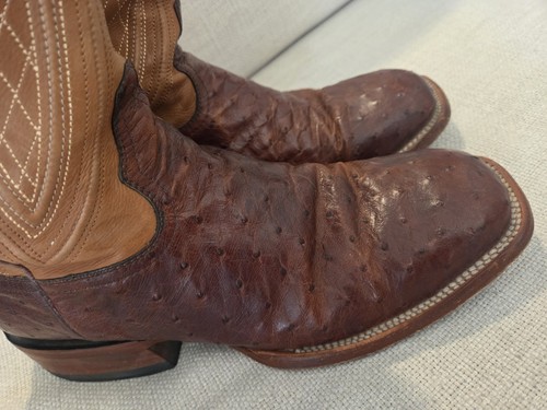 Stivali da cowboy esotici John B Stetson taglia 10,5 rosso loggia struzzo punta quadrata bicolore - Foto 3 di 19