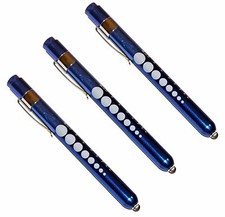(3) Professional Medical Diagnostic Penlights With Pupil Gauge Blue