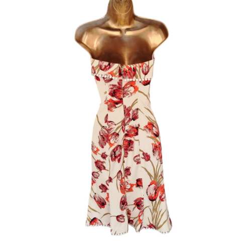 Karen Millen Vintage Ivory Coral Tulip Print Chelsy Corset Dress UK 8 US 4 EU 36 - Picture 2 of 10