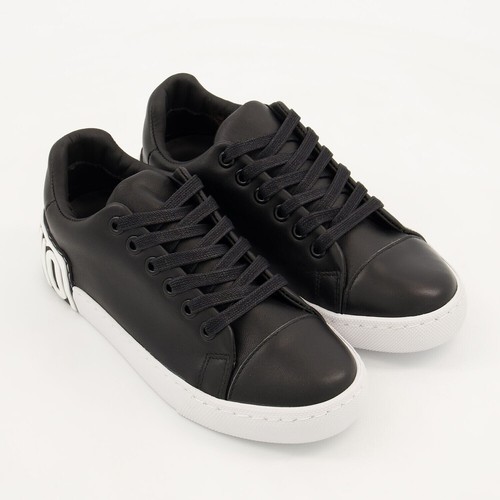 MOSCHINO Couture Low Top Leder Sneaker - Schwarz mit weißem Logo